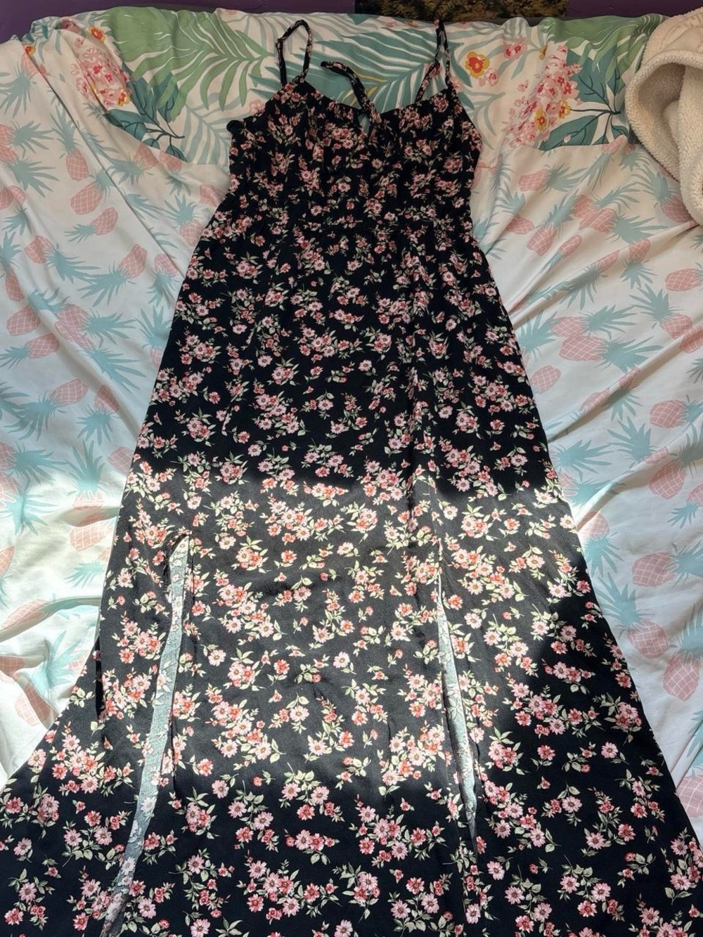 Black Maxi Dress with Pink Floral Print